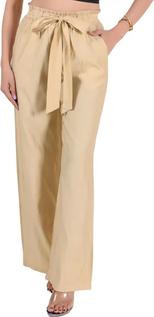 2025 Women's Wide Leg Summer Palazzo Pants with Pockets High Waist Adjustable Knot Flowy Casual Lounge Beach Trousers