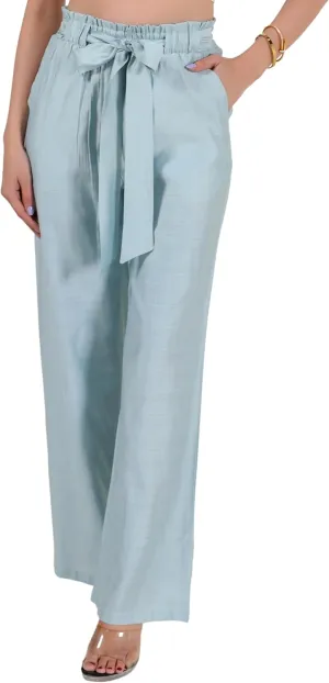 2025 Women's Wide Leg Summer Palazzo Pants with Pockets High Waist Adjustable Knot Flowy Casual Lounge Beach Trousers