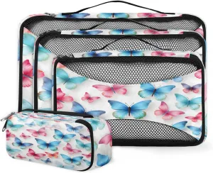 4 Set Packing Cubes for Suitcases, Travel Essentials for Carry on Luggage, Artistic Butterfly Suitcase Organizers for Clothes Shoes Toiletries Travel Accessories in 4 Sizes - Colorful Butterfly