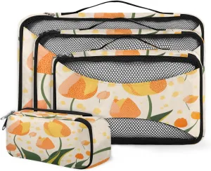 4 Set Packing Cubes for Suitcases, Travel Essentials for Carry on Luggage, Fantastic Tulips Suitcase Organizers for Clothes Shoes Toiletries Travel Accessories in 4 Sizes - Artistic Tulips
