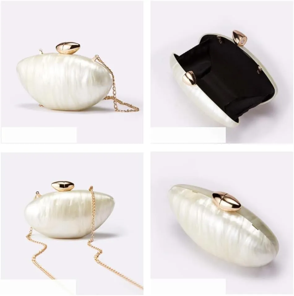 Acrylic Clutch Purse for Women Marble Evening Bag Unique Shell Shaped Handbag for Wedding Party Prom