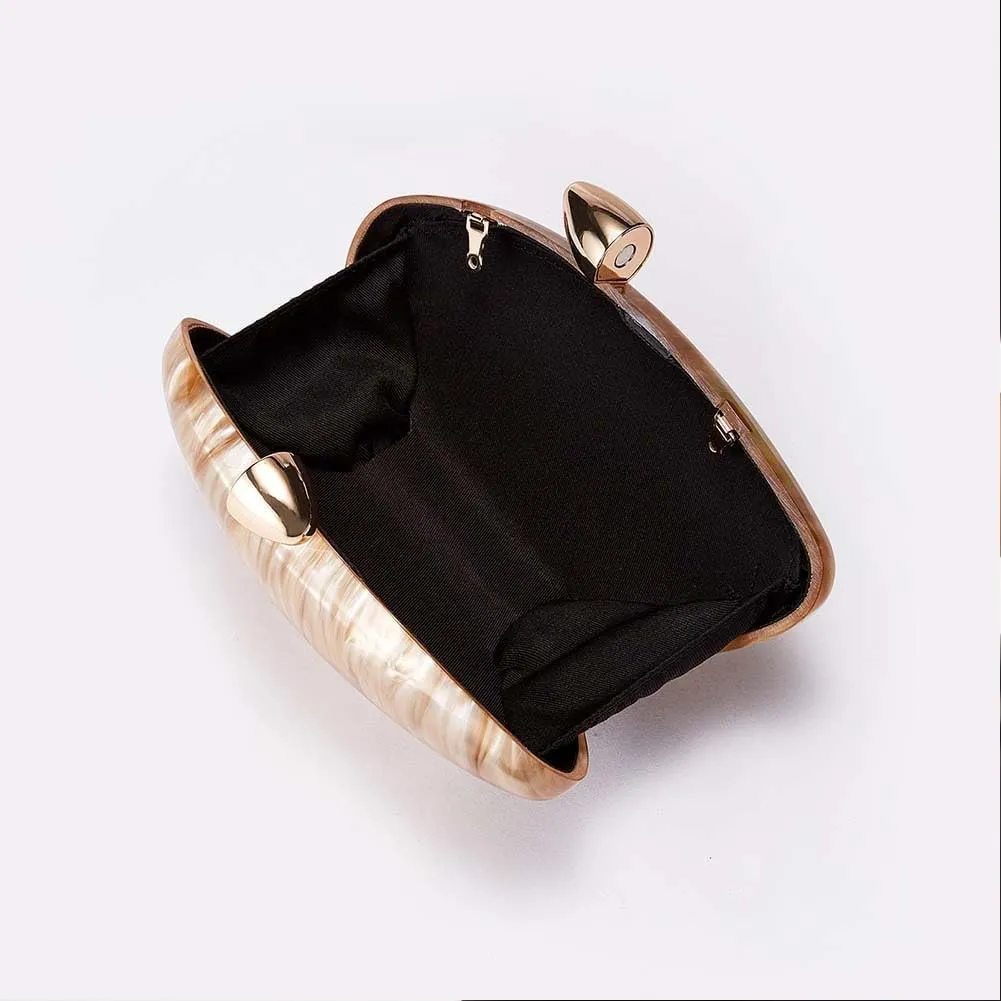 Acrylic Clutch Purse for Women Marble Evening Bag Unique Shell Shaped Handbag for Wedding Party Prom