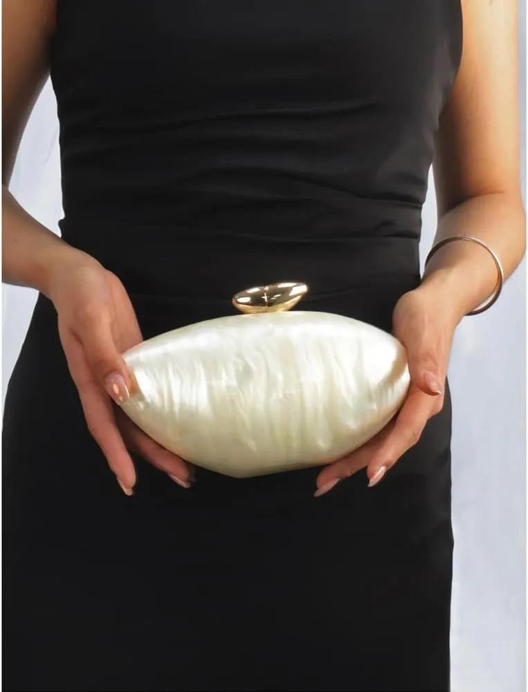 Acrylic Clutch Purse for Women Marble Evening Bag Unique Shell Shaped Handbag for Wedding Party Prom