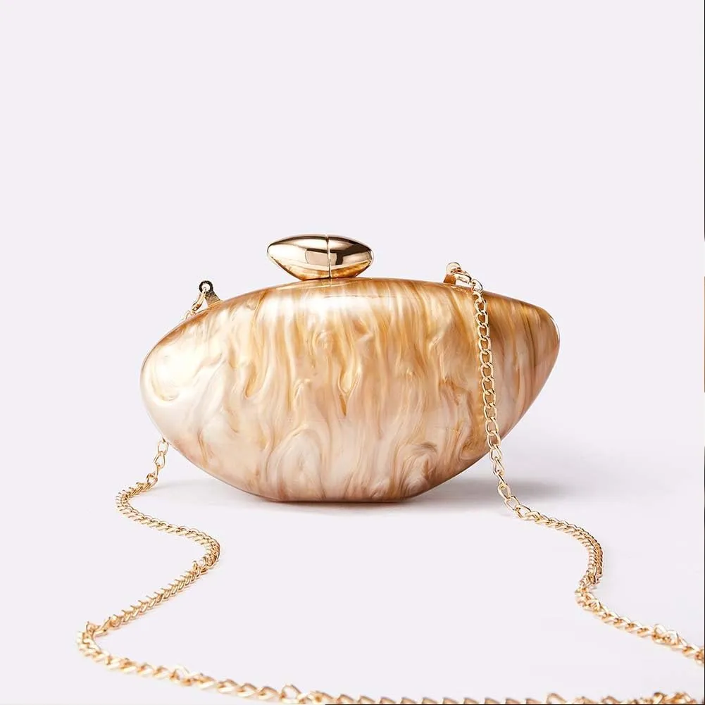 Acrylic Clutch Purse for Women Marble Evening Bag Unique Shell Shaped Handbag for Wedding Party Prom