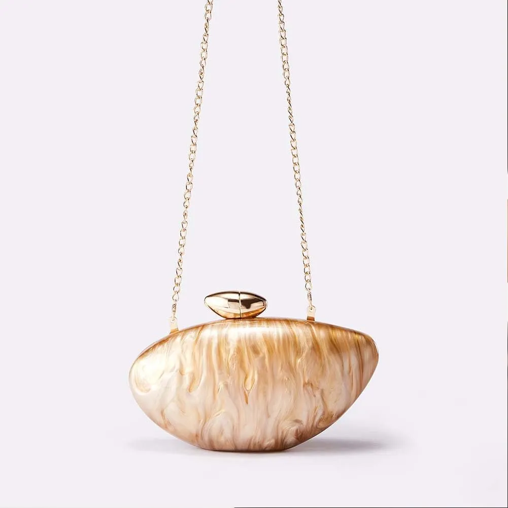 Acrylic Clutch Purse for Women Marble Evening Bag Unique Shell Shaped Handbag for Wedding Party Prom
