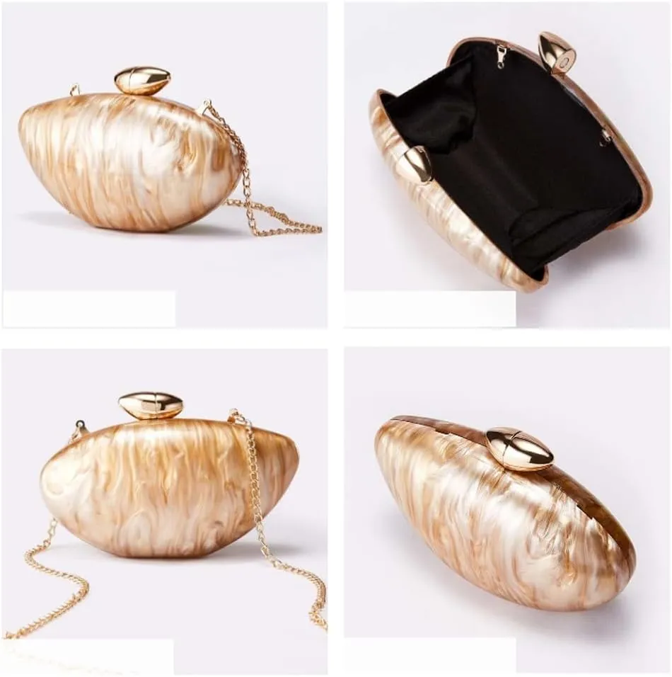 Acrylic Clutch Purse for Women Marble Evening Bag Unique Shell Shaped Handbag for Wedding Party Prom