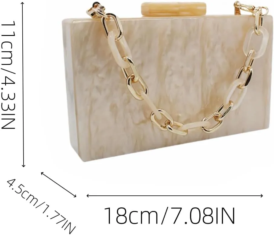 Acrylic Evening Clutch Purses for Women Unique Square Marbling Handbag with Beaded Handbag for Wedding Party Prom