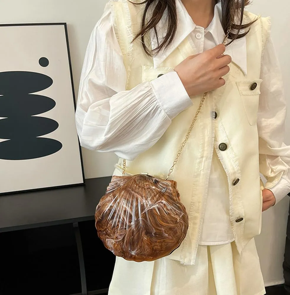 Acrylic Shell Shaped Clutch Women 2025 Trendy Luxury Marble Evening Handbag Unique Chain Shoulder Bag Wedding Party