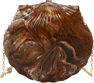 Acrylic Shell Shaped Clutch Women 2025 Trendy Luxury Marble Evening Handbag Unique Chain Shoulder Bag Wedding Party