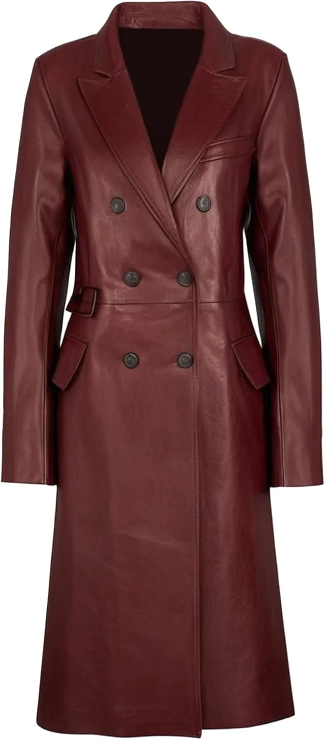 Actress Burgundy Leather Trench Coat - Stylish & Elegant Faux Leather Outerwear