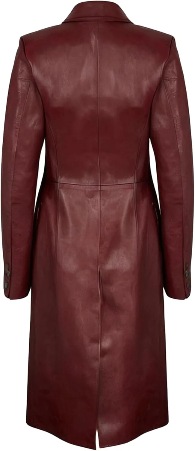 Actress Burgundy Leather Trench Coat - Stylish & Elegant Faux Leather Outerwear
