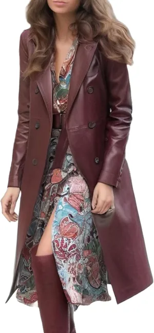 Actress Burgundy Leather Trench Coat - Stylish & Elegant Faux Leather Outerwear