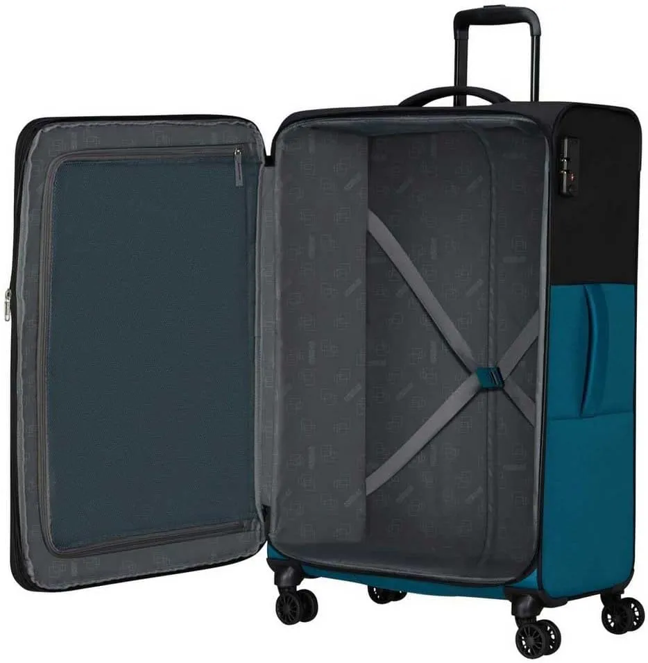 American Tourister Daring Dash Spinner L, Expandable Case, 77 cm, 107/117 L, Black/Blue, Black/Blue, Spinner L (77 cm - 107/117L), Suitcases & Trolleys, Black/Blue, Spinner L (77 cm - 107/117L),