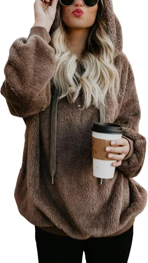 American Trends Womens Fleece Hoodies Zipper Athletic Hoodie Sweatshirt Comfy Pockets Oversized Pullover Fluffy Coat Brown XL