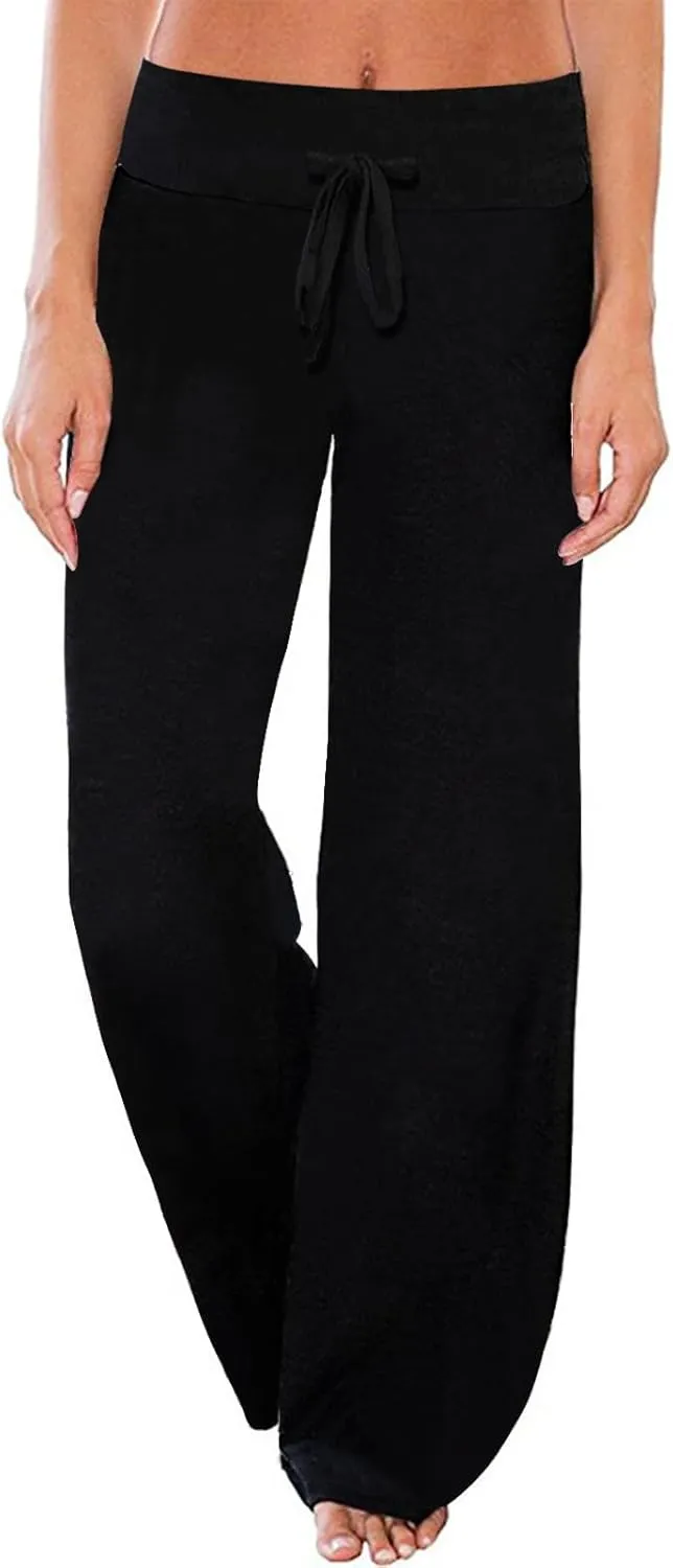 AMiERY Women's Comfy Casual Pajama Pants Floral Print Drawstring Palazzo Lounge Pants Wide Leg