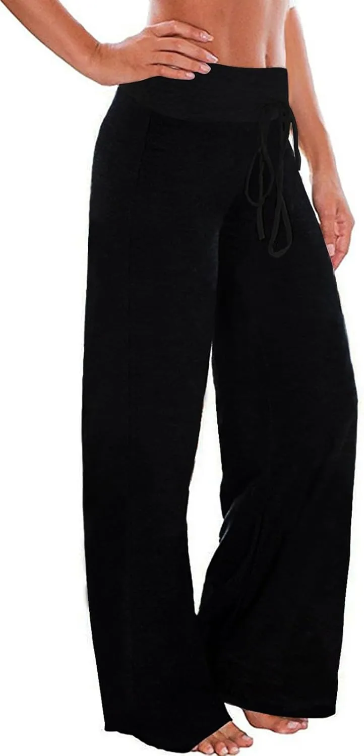 AMiERY Women's Comfy Casual Pajama Pants Floral Print Drawstring Palazzo Lounge Pants Wide Leg