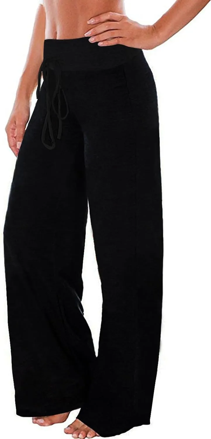 AMiERY Women's Comfy Casual Pajama Pants Floral Print Drawstring Palazzo Lounge Pants Wide Leg
