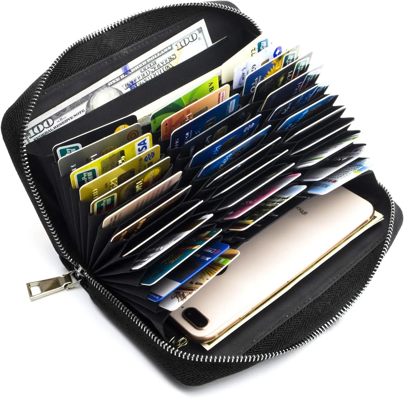 ANDOILT Genuine Leather Wallet for Women Men RFID Blocking Credit Card Holder Zipper Purse Cell Phone Handbag