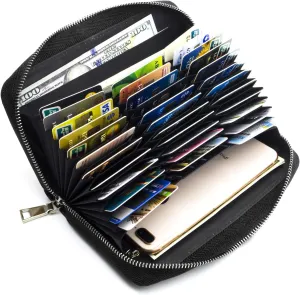 ANDOILT Genuine Leather Wallet for Women Men RFID Blocking Credit Card Holder Zipper Purse Cell Phone Handbag
