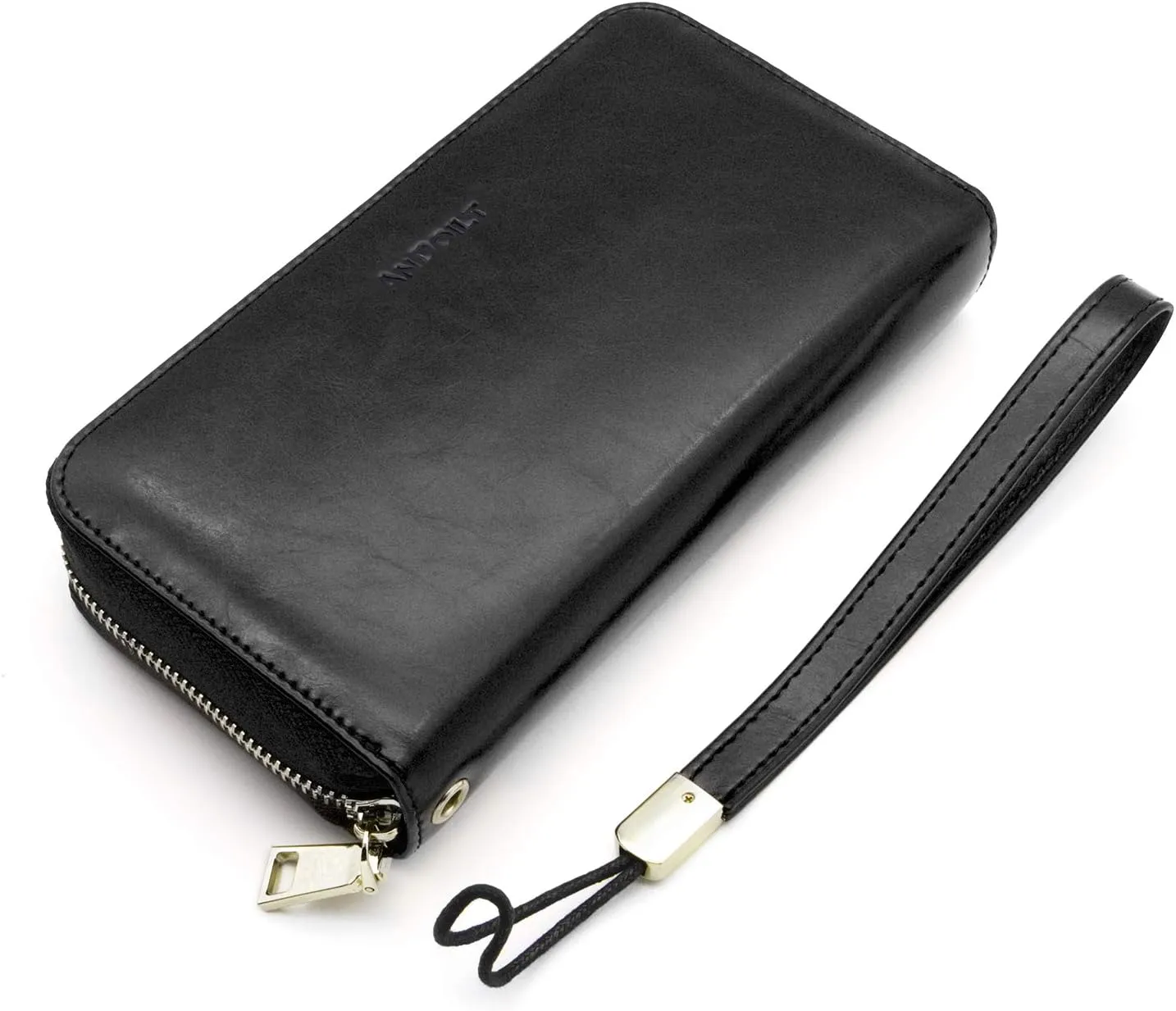 ANDOILT Genuine Leather Wallet for Women Men RFID Blocking Credit Card Holder Zipper Purse Cell Phone Handbag