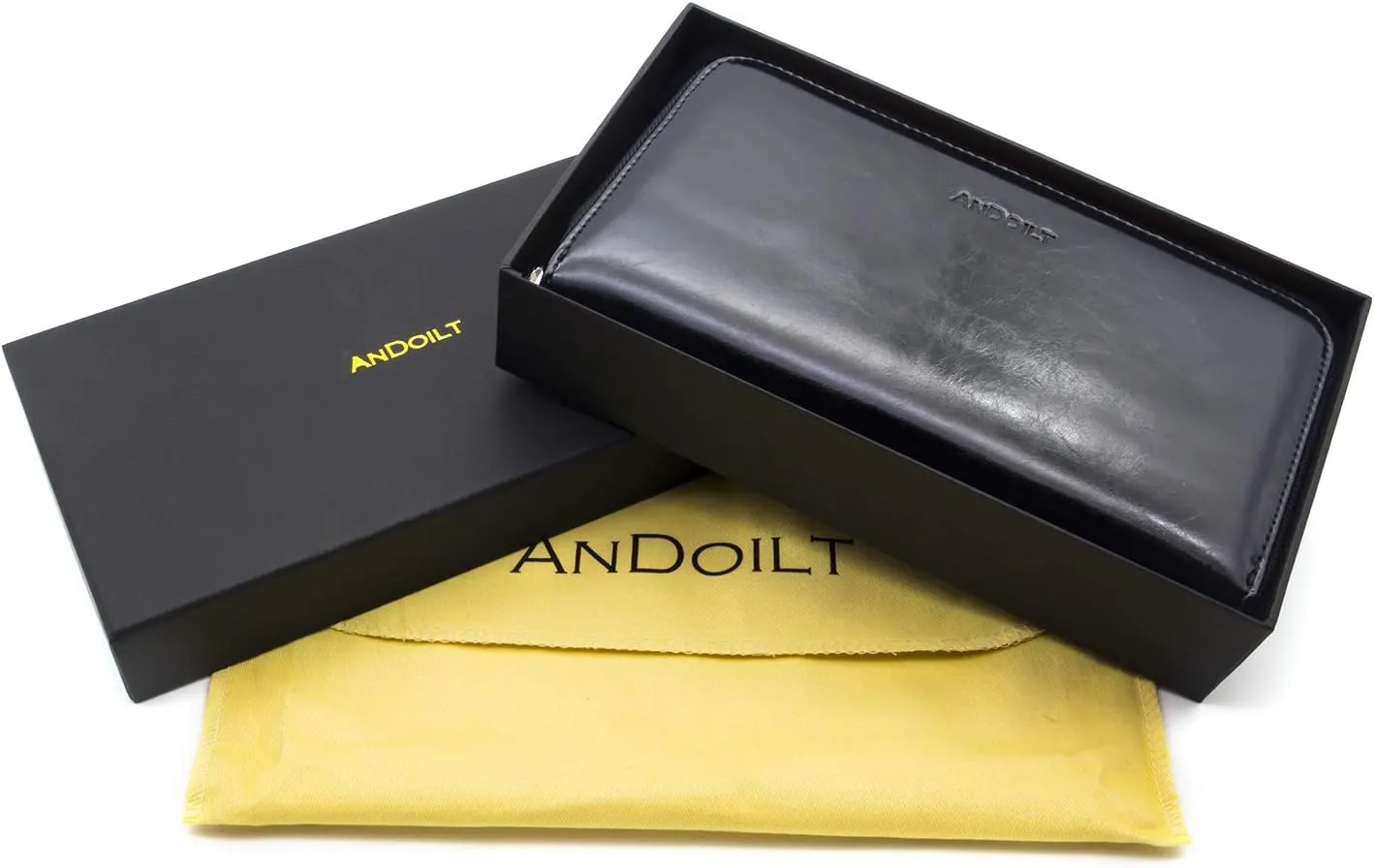 ANDOILT Genuine Leather Wallet for Women Men RFID Blocking Credit Card Holder Zipper Purse Cell Phone Handbag