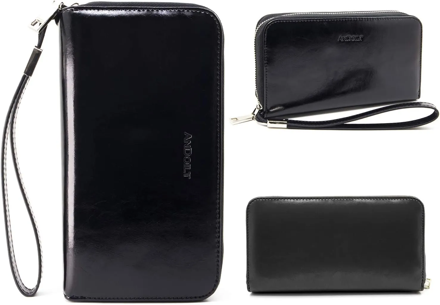 ANDOILT Genuine Leather Wallet for Women Men RFID Blocking Credit Card Holder Zipper Purse Cell Phone Handbag