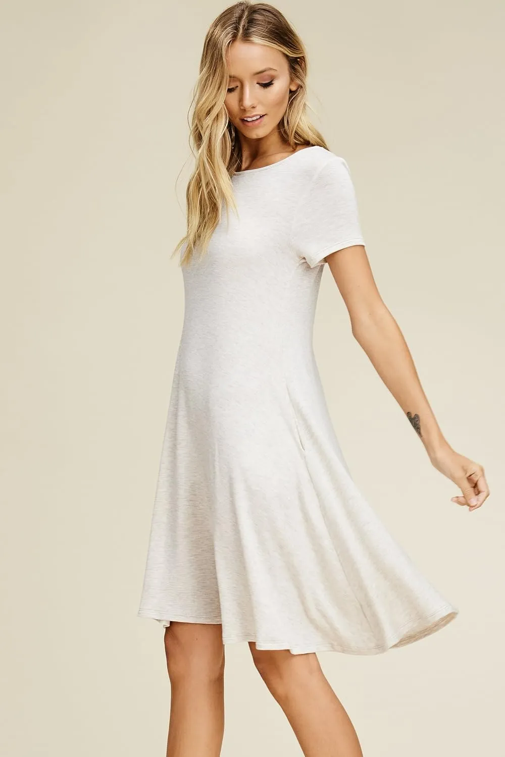 Annabelle Women's Comfy Short Sleeve Scoop Neck Swing Dresses with Pockets
