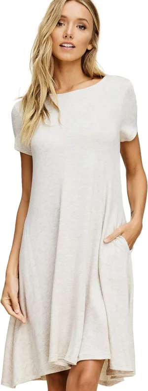 Annabelle Women's Comfy Short Sleeve Scoop Neck Swing Dresses with Pockets