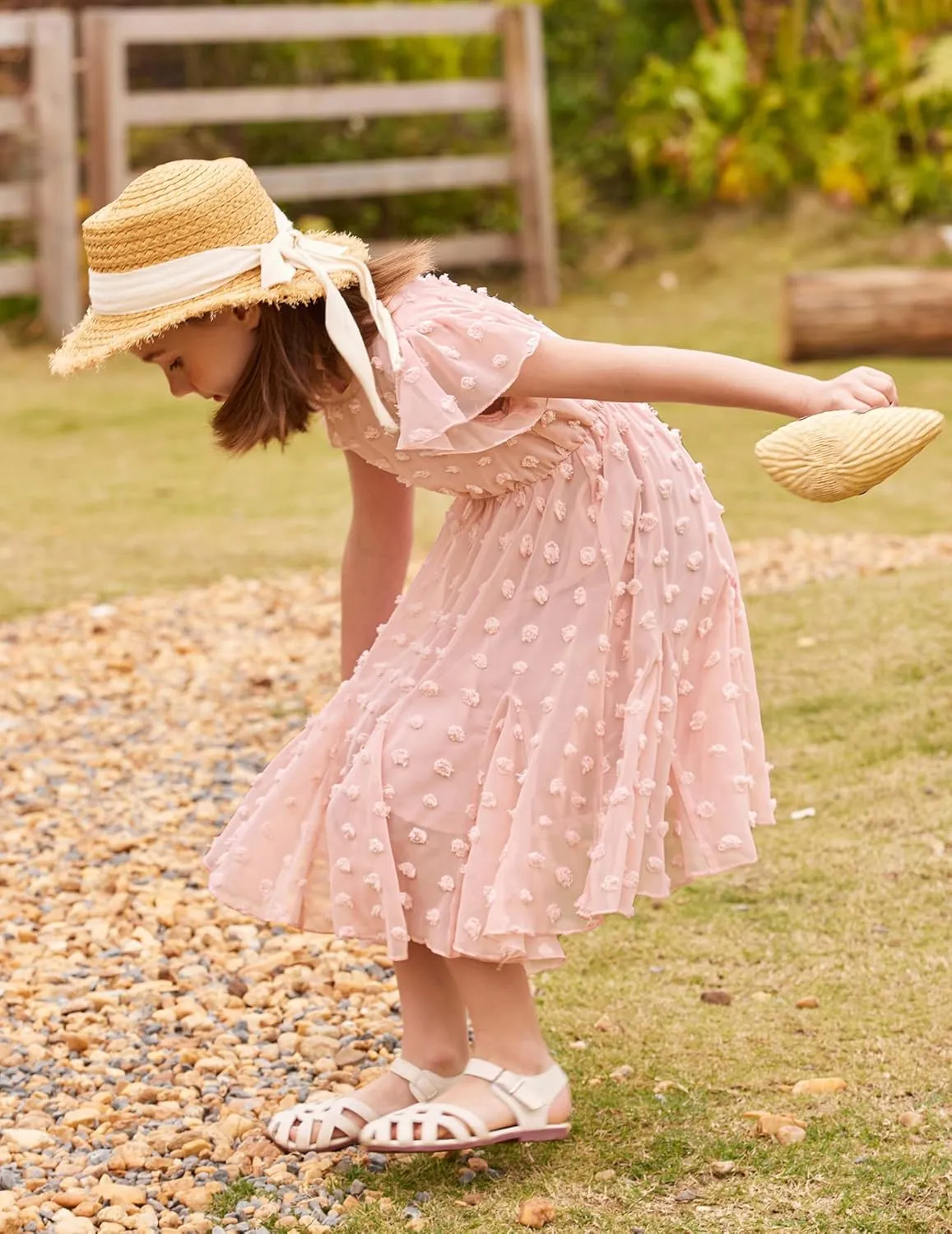 Arshiner Girls Girly Dress Swiss Dot Ruffle Short Sleeve Twirly Cute Dresses for 5-12 Years Old