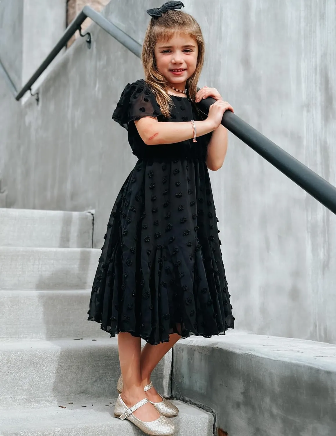 Arshiner Girls Girly Dress Swiss Dot Ruffle Short Sleeve Twirly Cute Dresses for 5-12 Years Old