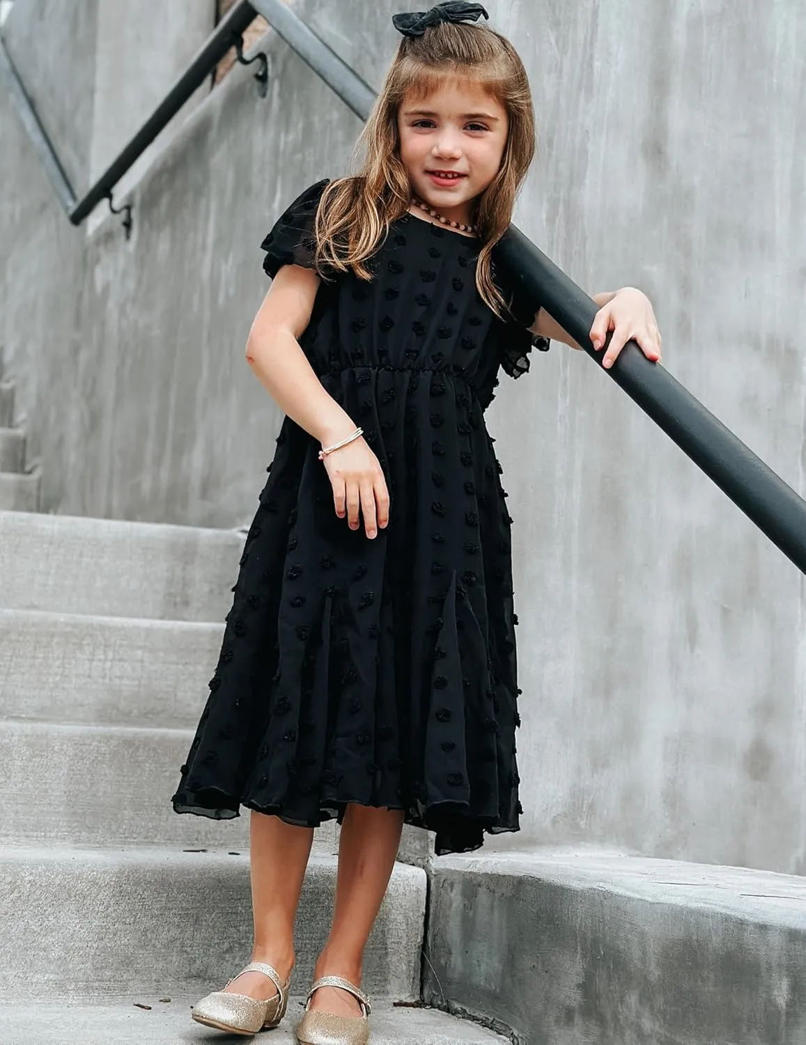 Arshiner Girls Girly Dress Swiss Dot Ruffle Short Sleeve Twirly Cute Dresses for 5-12 Years Old