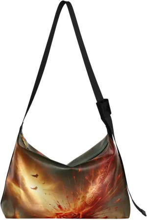 Artistic Bomb Rose Flower Hobo Crossbody Bags for Women Leather Large Shoulder Bag Cross Body Trendy Womens Tote Bags Handbag for Travel Shopping
