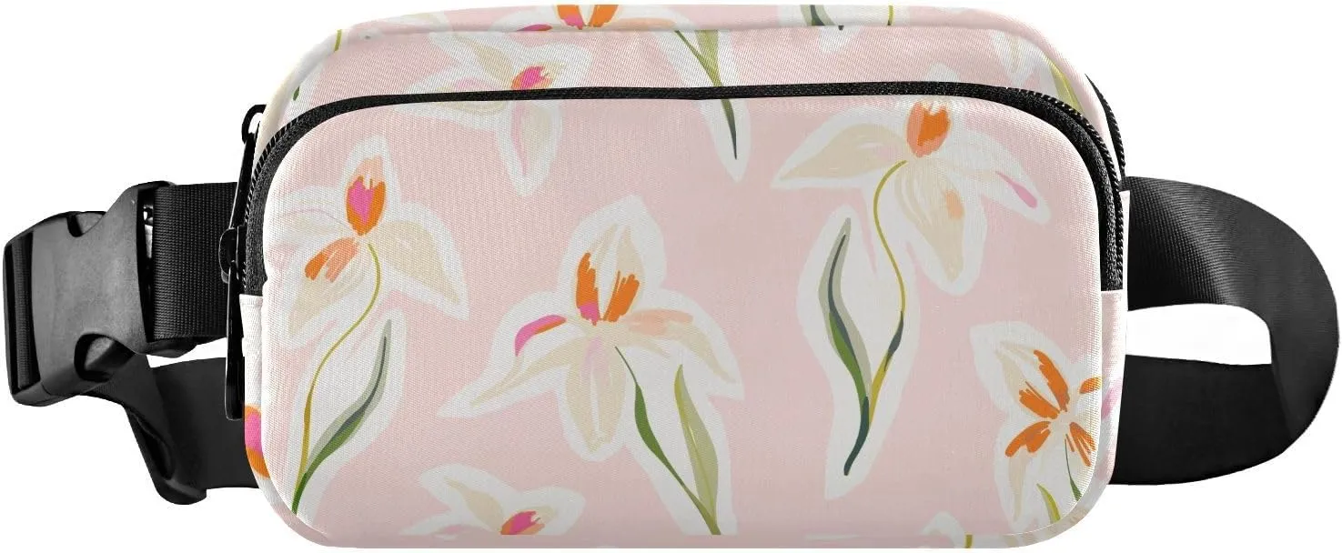 Artistic Flowers Crossbody Bag for Women, Adjustable Belt Bag Fanny Packs, Fashion Waist Packs for Travel Running Workout