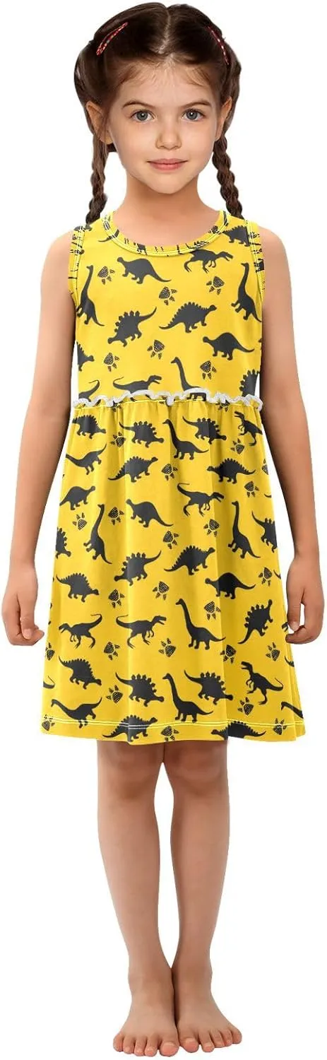 Aslsiy Toddler Girls Sleeveless Dress Girl Summer Dress Cotton Casual Beach Sundress 2-8T