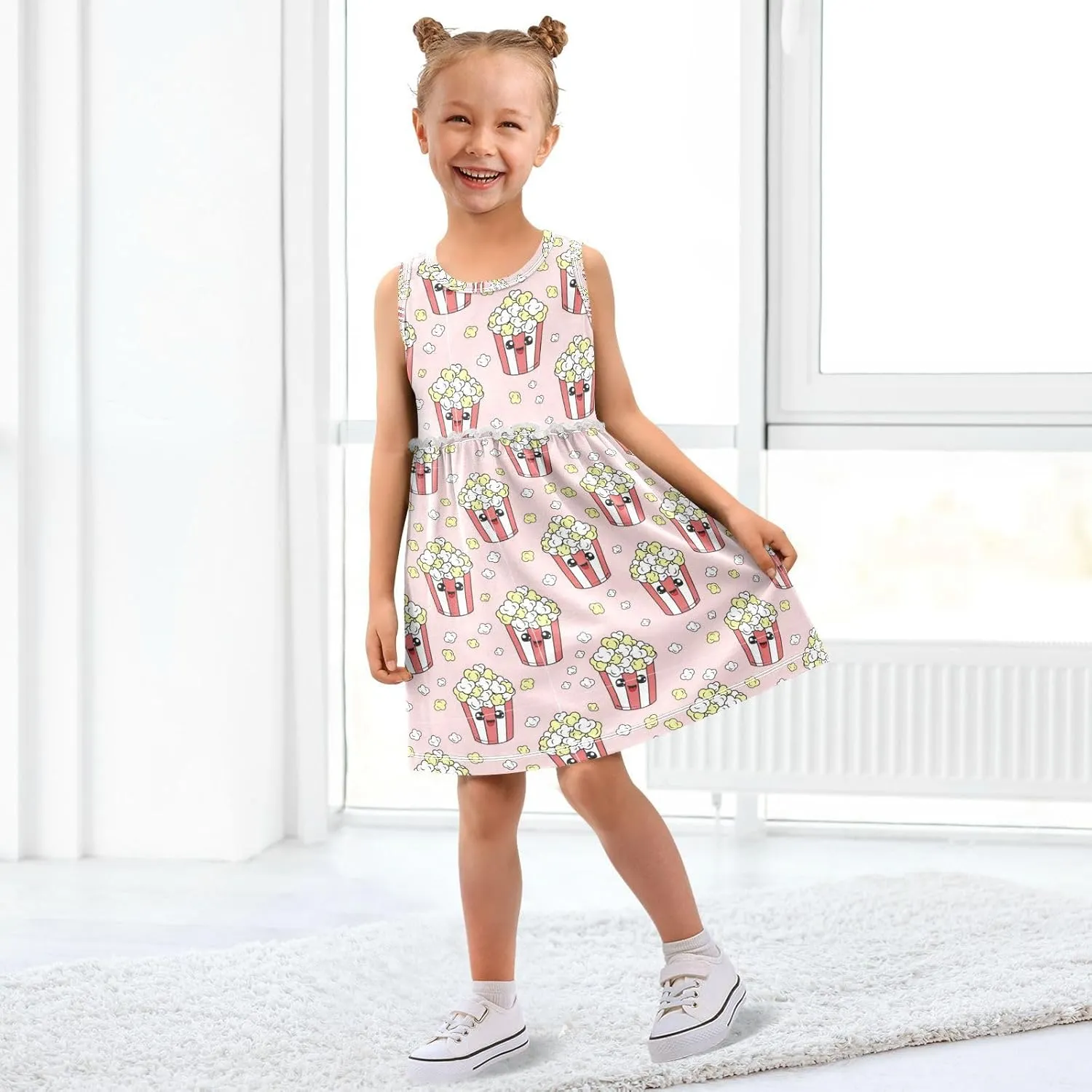 Aslsiy Toddler Girls Sleeveless Dress Girl Summer Dress Cotton Casual Beach Sundress 2-8T