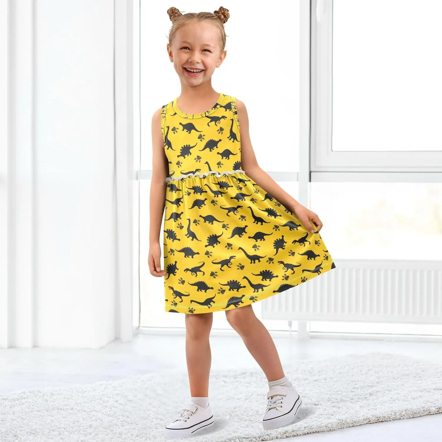 Aslsiy Toddler Girls Sleeveless Dress Girl Summer Dress Cotton Casual Beach Sundress 2-8T