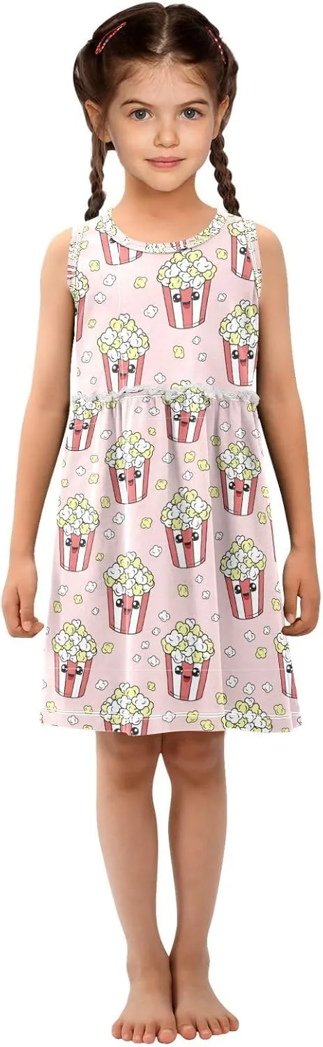 Aslsiy Toddler Girls Sleeveless Dress Girl Summer Dress Cotton Casual Beach Sundress 2-8T