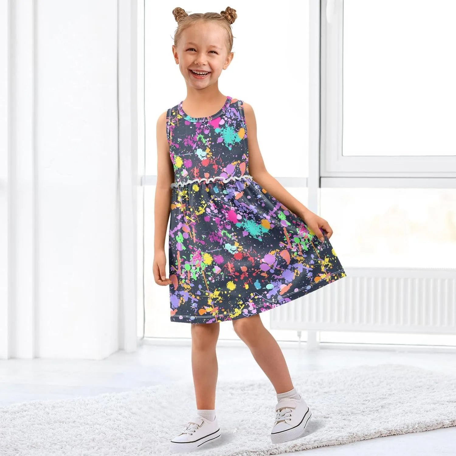 Aslsiy Toddler Summer Sleeveless Dress Girls Dress Cottom Casual Beach Sundress 2-8T