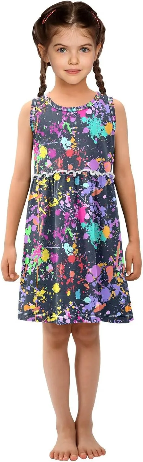Aslsiy Toddler Summer Sleeveless Dress Girls Dress Cottom Casual Beach Sundress 2-8T