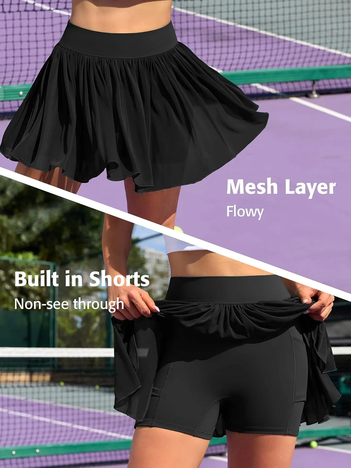 ATTRACO Womens Mesh Tennis Skirts High Waisted Golf Skort Flowy Pickleball Skort with Shorts