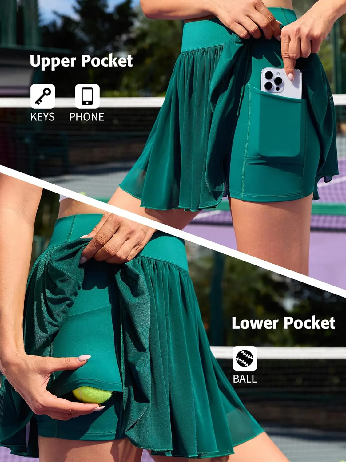 ATTRACO Womens Mesh Tennis Skirts High Waisted Golf Skort Flowy Pickleball Skort with Shorts