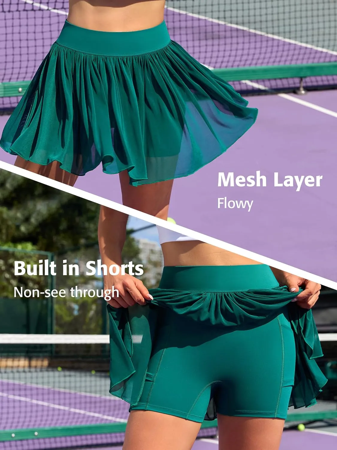 ATTRACO Womens Mesh Tennis Skirts High Waisted Golf Skort Flowy Pickleball Skort with Shorts