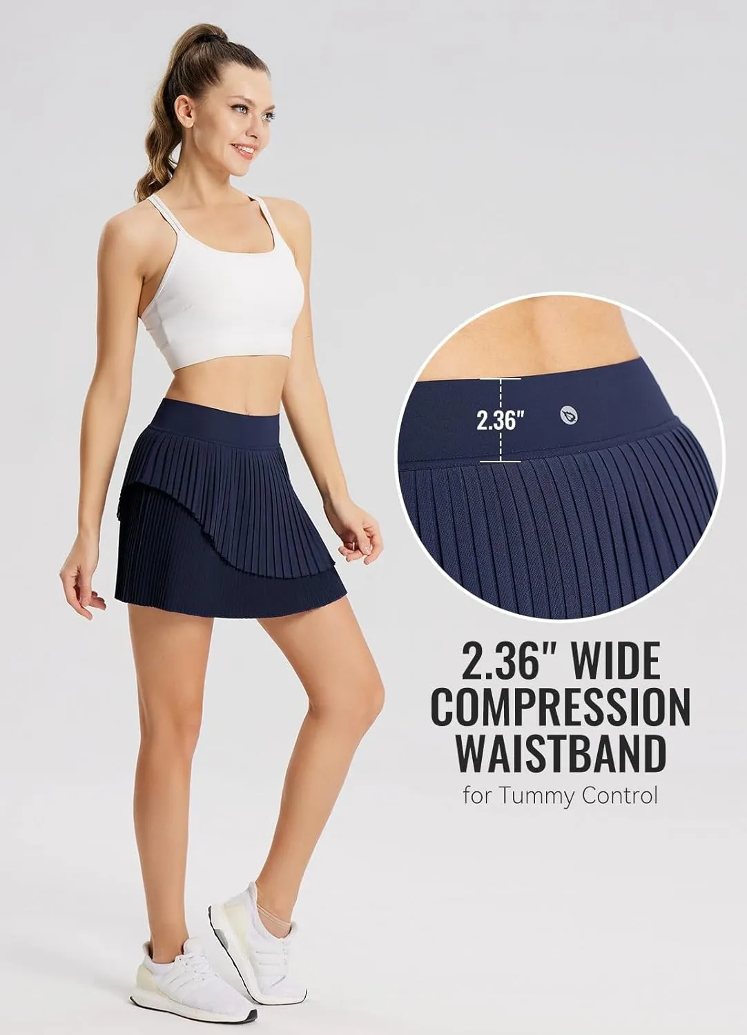 baleaf Womens Pleated Tennis Skirt Double Layered Flowy Golf Skorts High Waisted with Shorts Pockets Athletic Running