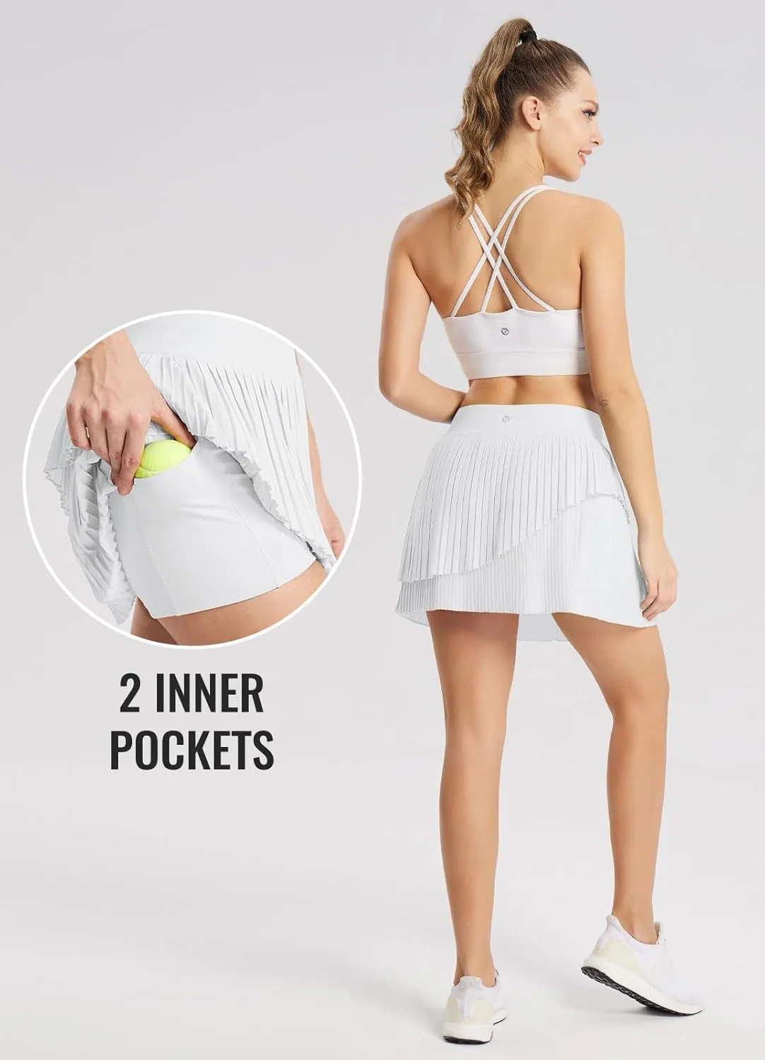 baleaf Womens Pleated Tennis Skirt Double Layered Flowy Golf Skorts High Waisted with Shorts Pockets Athletic Running