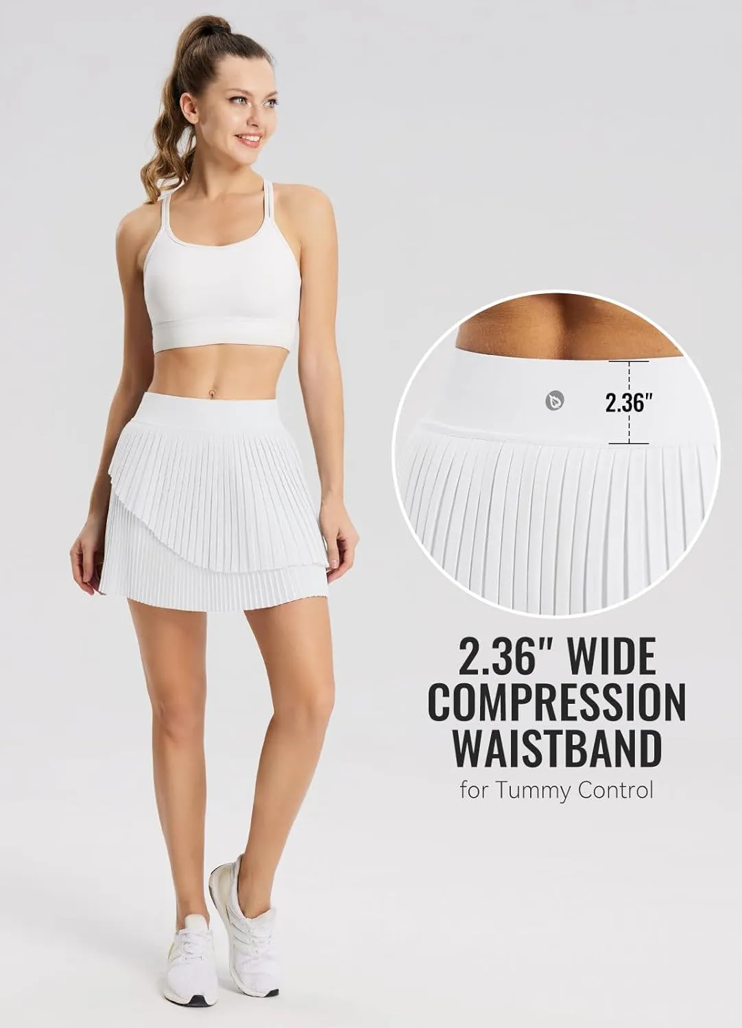 baleaf Womens Pleated Tennis Skirt Double Layered Flowy Golf Skorts High Waisted with Shorts Pockets Athletic Running