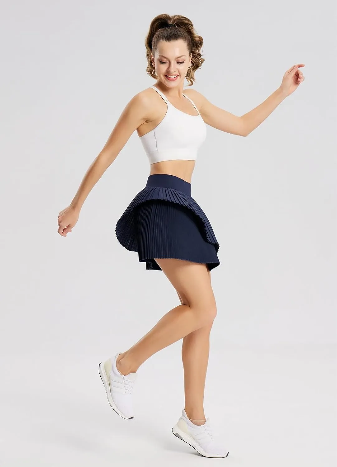 baleaf Womens Pleated Tennis Skirt Double Layered Flowy Golf Skorts High Waisted with Shorts Pockets Athletic Running