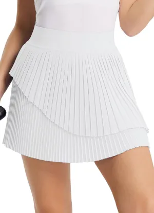 baleaf Womens Pleated Tennis Skirt Double Layered Flowy Golf Skorts High Waisted with Shorts Pockets Athletic Running