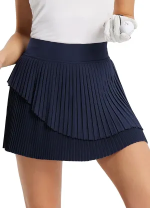 baleaf Womens Pleated Tennis Skirt Double Layered Flowy Golf Skorts High Waisted with Shorts Pockets Athletic Running