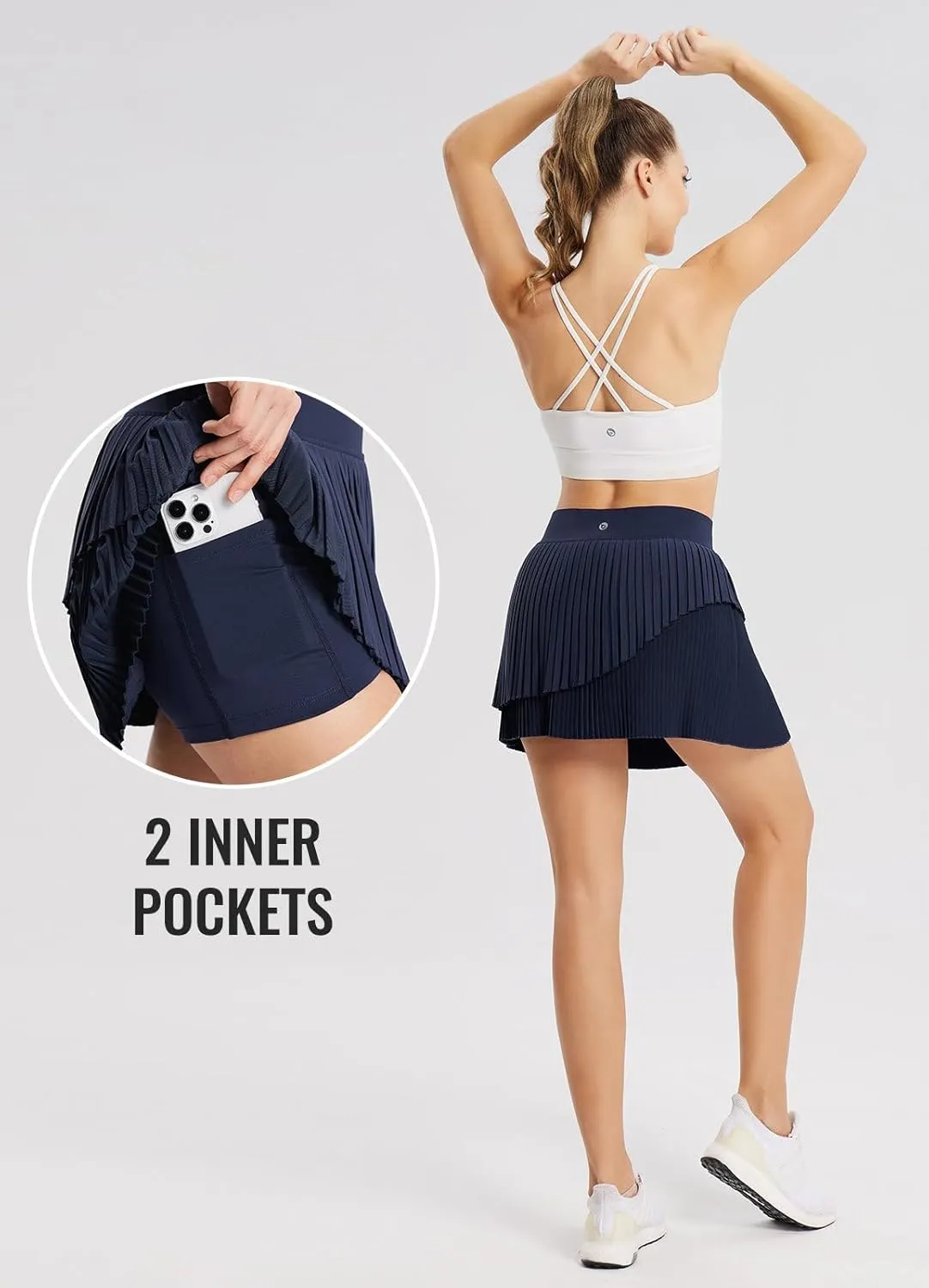 baleaf Womens Pleated Tennis Skirt Double Layered Flowy Golf Skorts High Waisted with Shorts Pockets Athletic Running