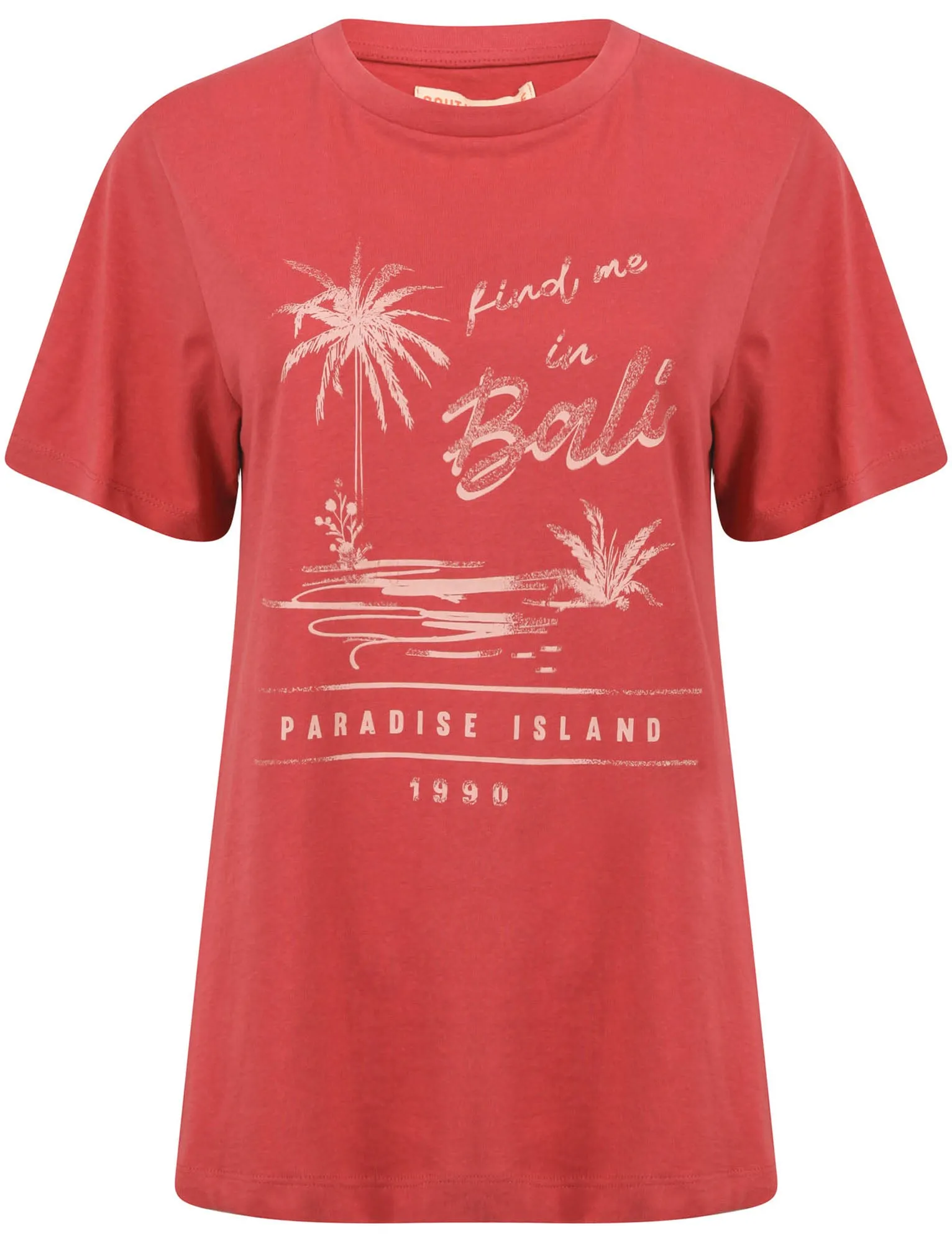 Bali Motif Cotton Crew Neck T-Shirt in Holly Berry - South Shore